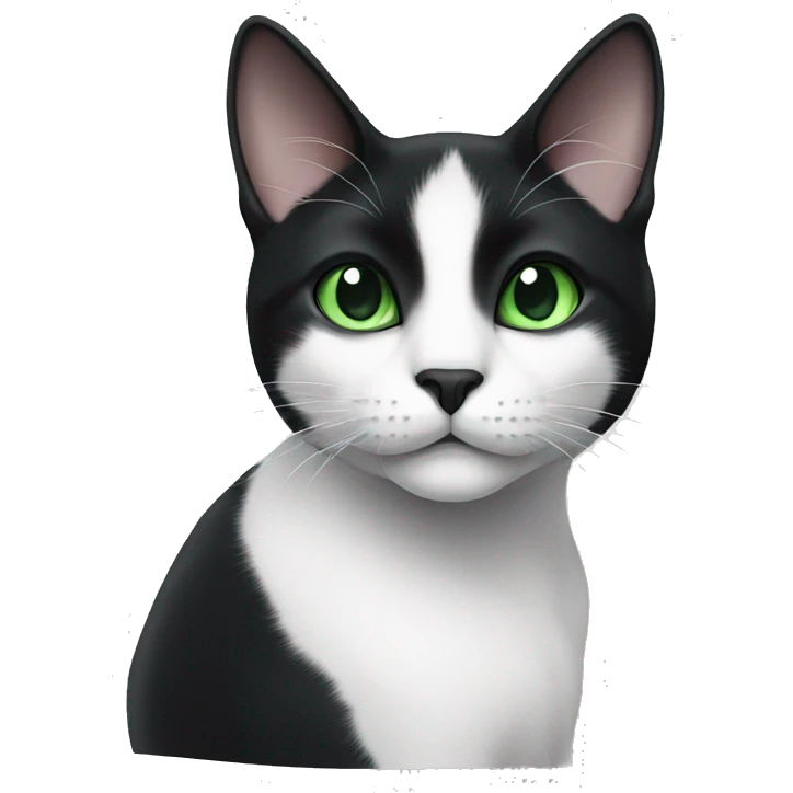 black and white cat with green eyes and black mark on chin  emoji