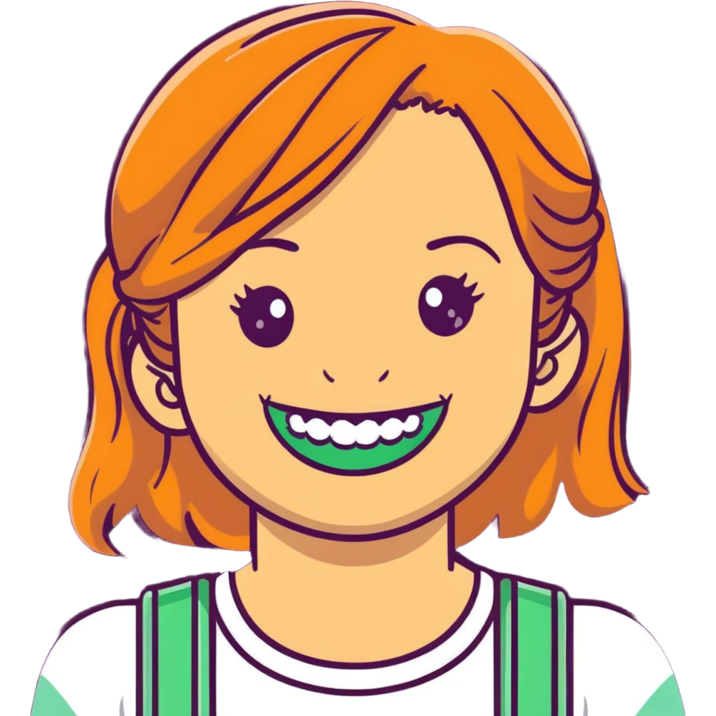 girl with green braces on her teeth smiling emoji