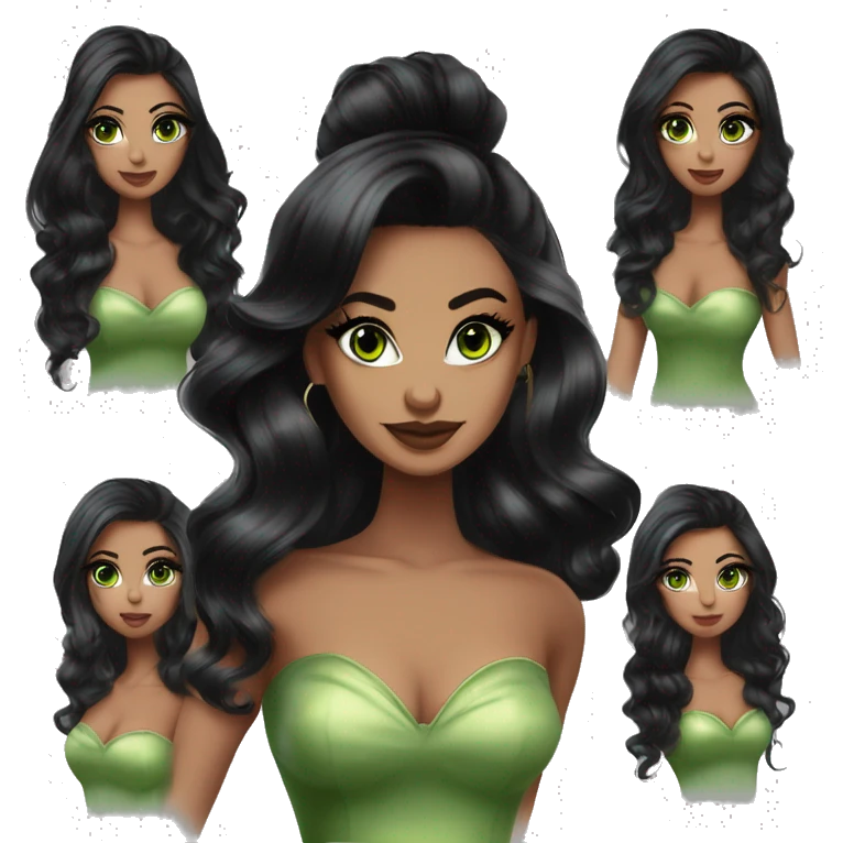 Glamorous, club, cocktail dress, black balayage hair, half up half down hair, olive skin, green almond eyes, winged eyeliner with big lashes emoji