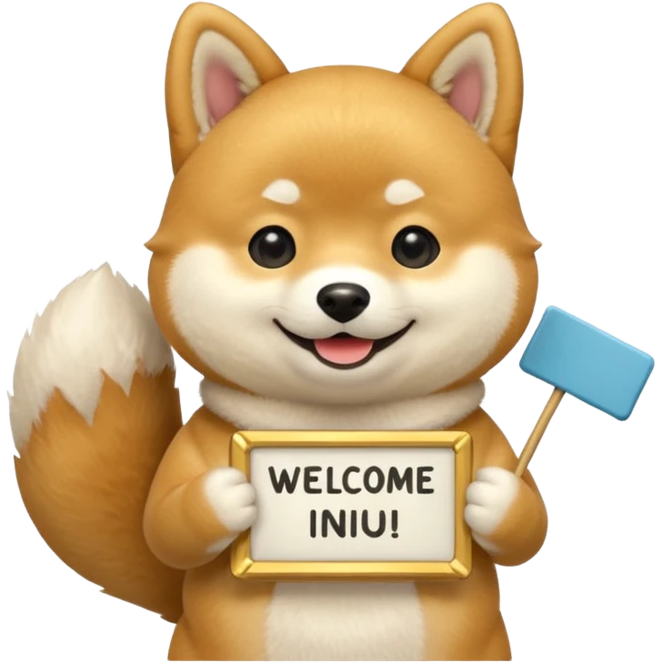 shiba holds welcome sign bigger then himself emoji