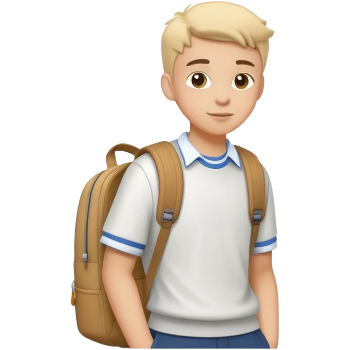 A flat-style illustration of a student character, wearing a backpack and casual school clothes. Clean, minimal cartoon style, white background, iOS emoji aesthetic. emoji