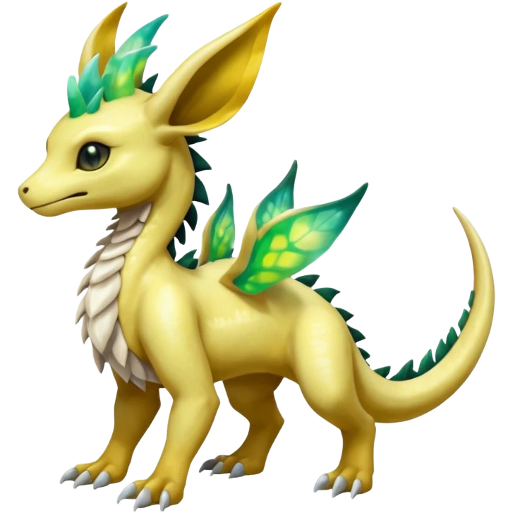 Shiny Iridescent Helioptile-Cubone-Salandit-Leafeon-Fakémon-hybrid-creature (full body)  emoji