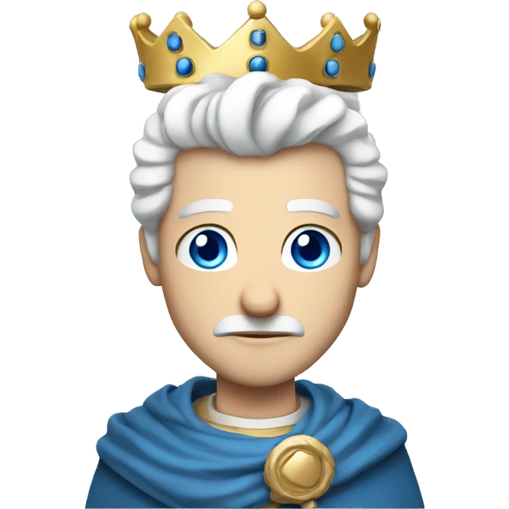 a king very pale with blue eyes crown and white hair serious emoji