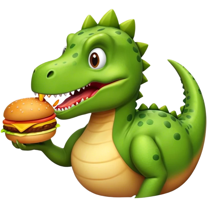 Dinosaur eating a hamburger emoji
