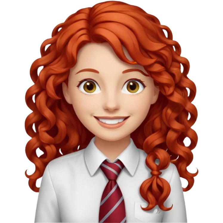 white collar woman with tie, long curly red hair emoji