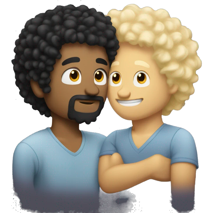 guy with black curly hair kissing a guy with blonde fluffy hair emoji