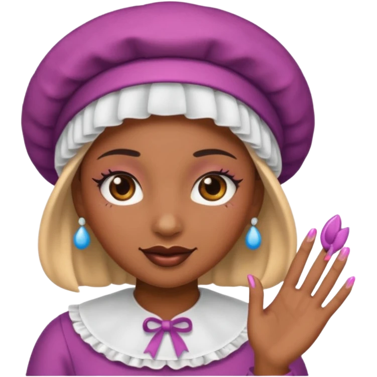 A emoji with a bonnet and lashes and nails emoji