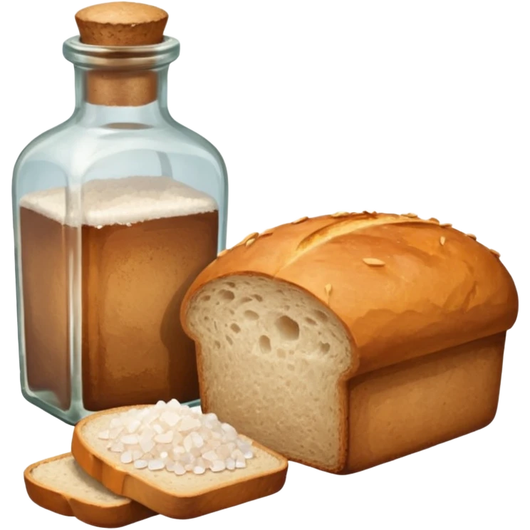 a one victorian bottle of salt and a loaf of bread emoji