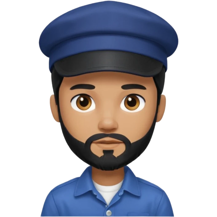 generate a fair pretty bratz boy wearing a dark blue cap and  button up shirt. Handsome

bearded and handsome

hair black long emoji