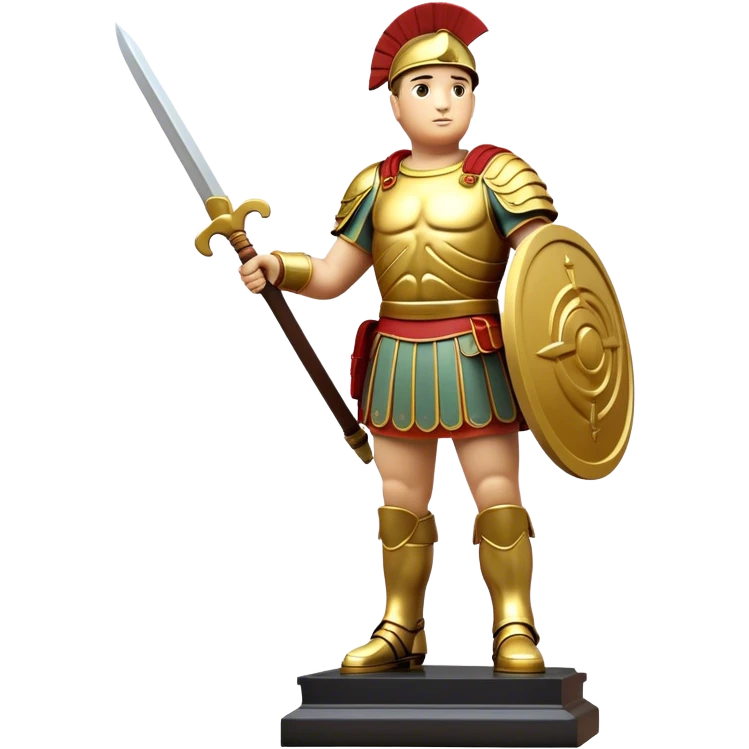 Cinematic Realistic Roman Soldier Statue at Botero Square Landmark Emoji, depicted as a striking, larger-than-life sculpture rendered with rich detail and dynamic, urban lighting. emoji