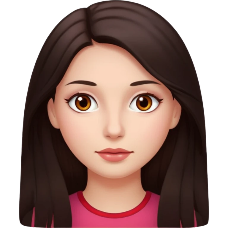 An emoji featuring a woman with dark brown long hair, brown eyes, light pinkish skin, red cheeks emoji