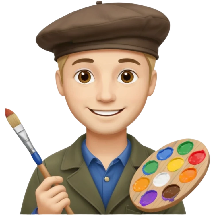 smiling man painter beret paint palette and brush emoji