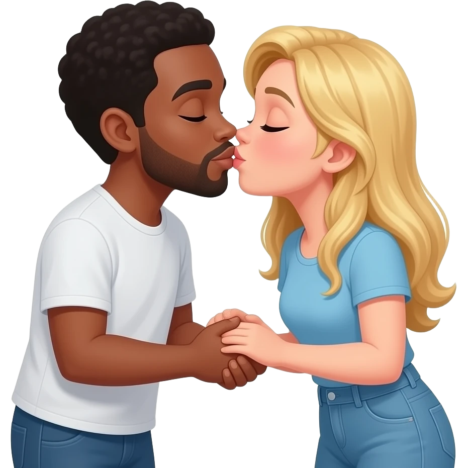 Black man holding hands and kissing blonde girlfriend emoji