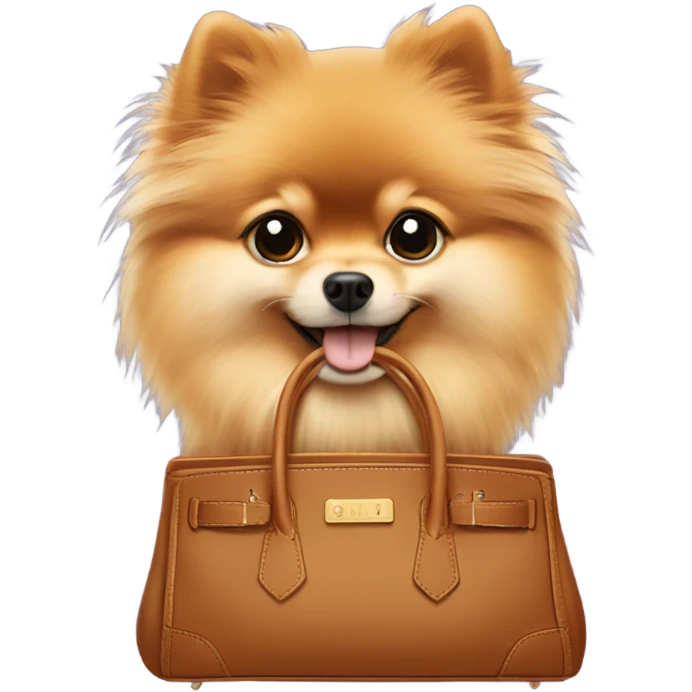 A birkin bag with a Pomeranian inside it emoji