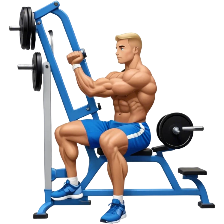 side-view bodybuilder in blue shorts seated weighted calf-raise machine lower leg exercise emoji