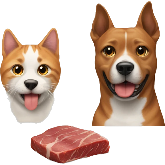 Dog and cat eat meat emoji