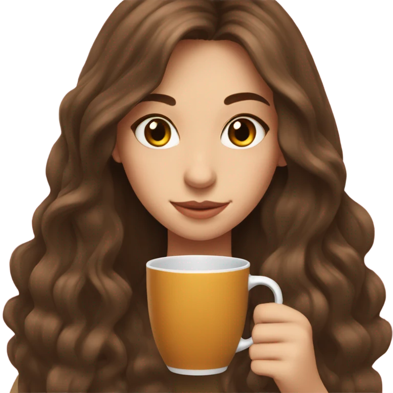 Girl sipping tea with long and brown hair emoji