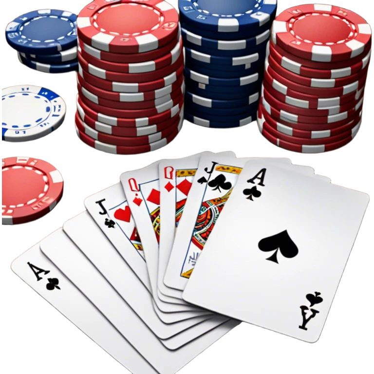 A photorealistic icon featuring playing cards, poker chips and a deck of cards spread out on a table. Bright, detailed design with realistic textures and lighting. Transparent background, clearly symbolizing card games and strategy. emoji