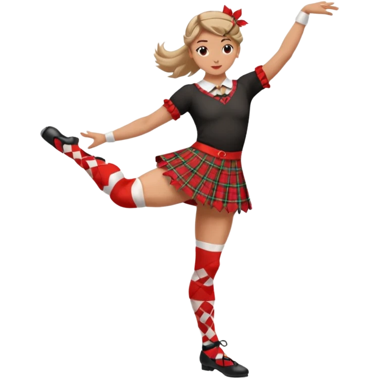Highland dancing argyle just over the knee socks, tartan miniskirt and highland dancing shoes emoji