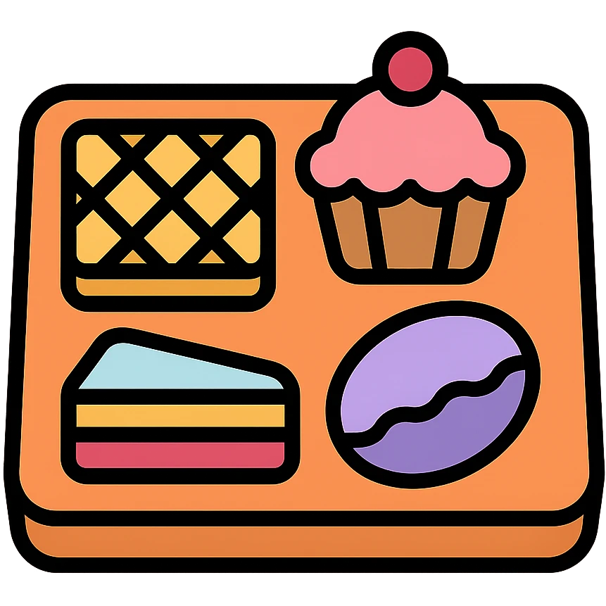 tray of assorted pastel pastries, icon style emoji