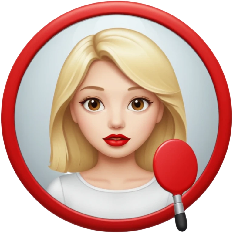 blonde girl taking mirror selfie. Red lips emoji