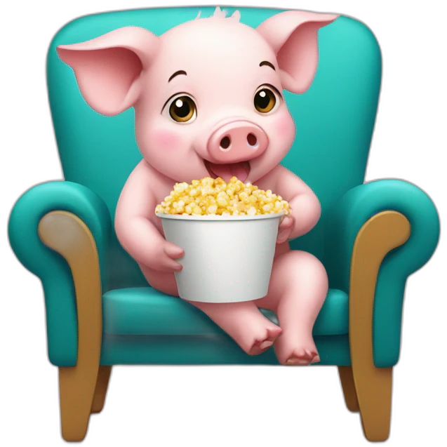 Baby pig sitting on a chair eating popcorn emoji