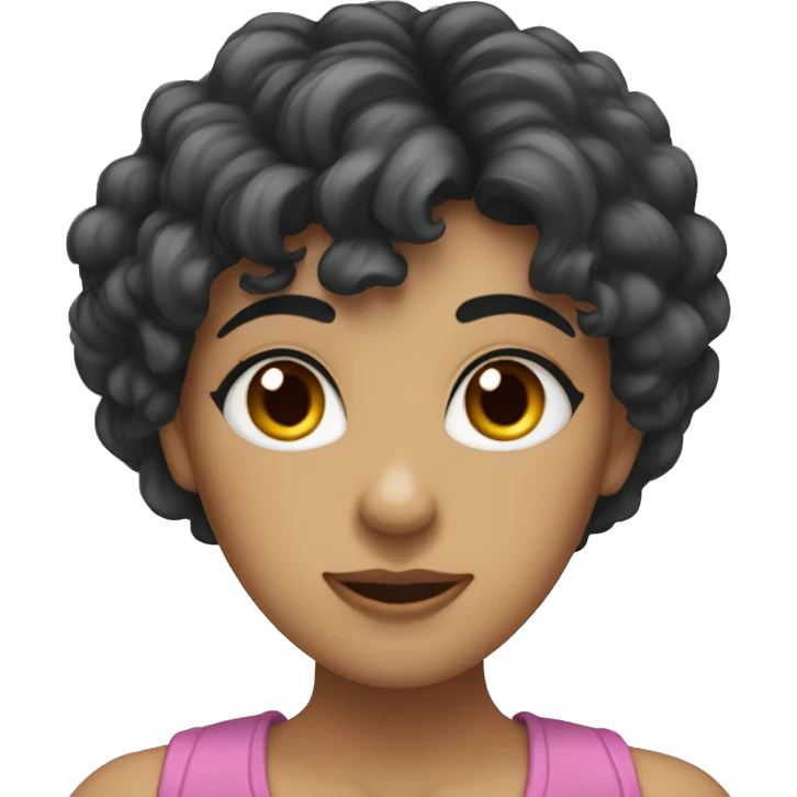 woman with long black curly hair and bangs and dark brown eyes, rolling her eyes emoji