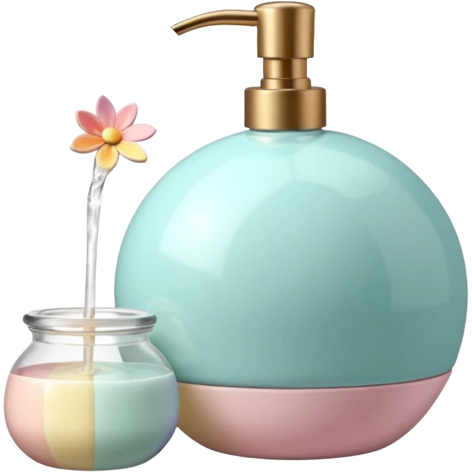 Colorful shiny glossy soft smooth Pastel soap perfume cocktail bomb bar spray bottle lotion cream jar ceramic pottery pot flowery floral item aesthetic decoration room thing  emoji