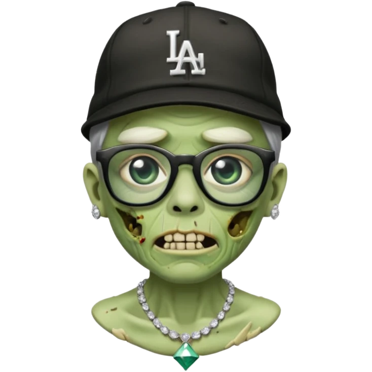 Green Zombie with black glasses dodger hat and diamonds necklace emoji