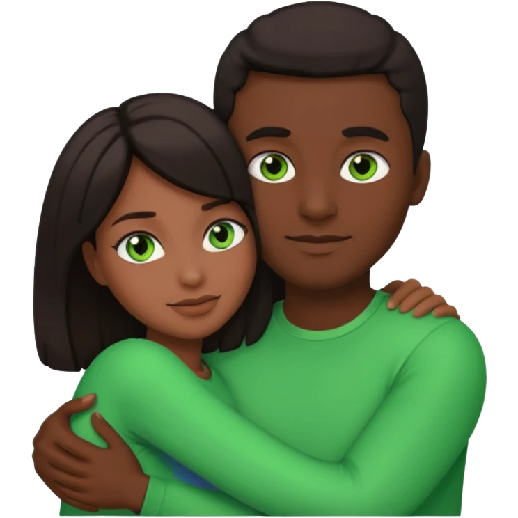 black man hugging a woman with dark hair and green eyes, emoji style emoji