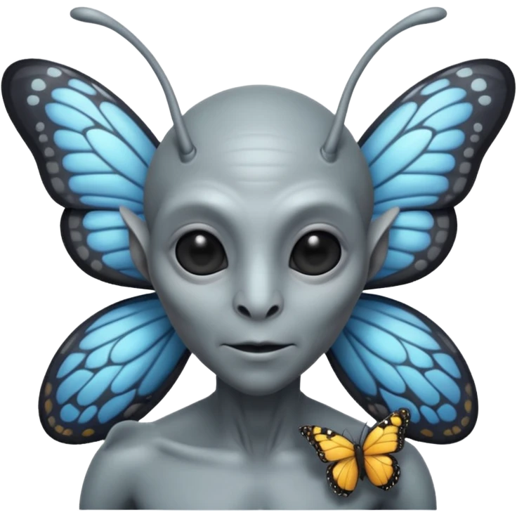 an standard grey alien with seperate a butterfly on shoulder emoji