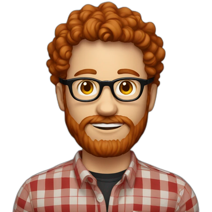 man,25 years,redhead,short curly hair,beard, round glasses, red and black checked shirt emoji