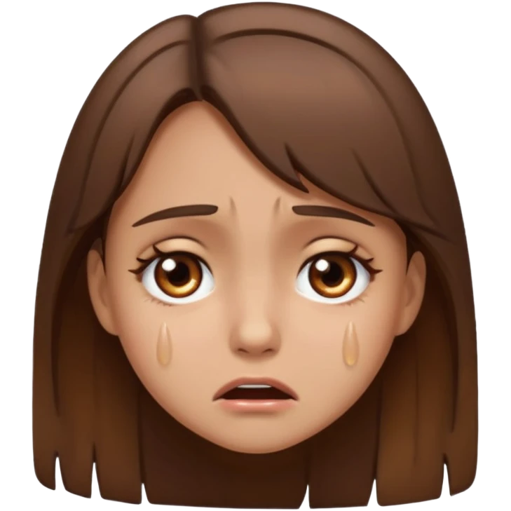 Crying girl brown eyes brown hair a bit torn emoji