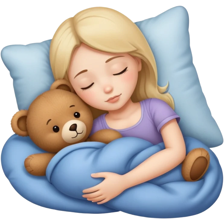 A big eyed girl is sleeping with a teddy bear in her arms emoji