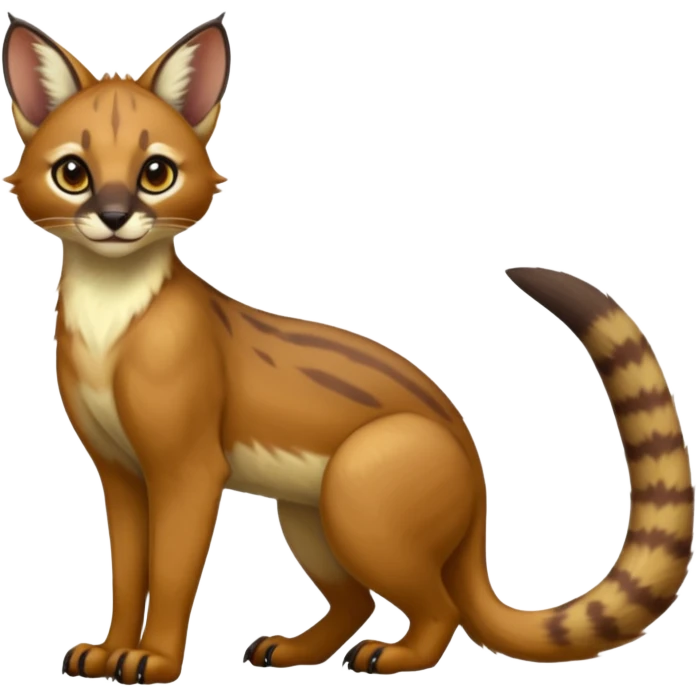  glorious divine exotic cute cool beautiful shiny beautiful fantasy-caracal-civet-genet-sergal-vernid-Cacomistle-oncilla-animal-Fakémon-hybrid-fursona (full body) emoji