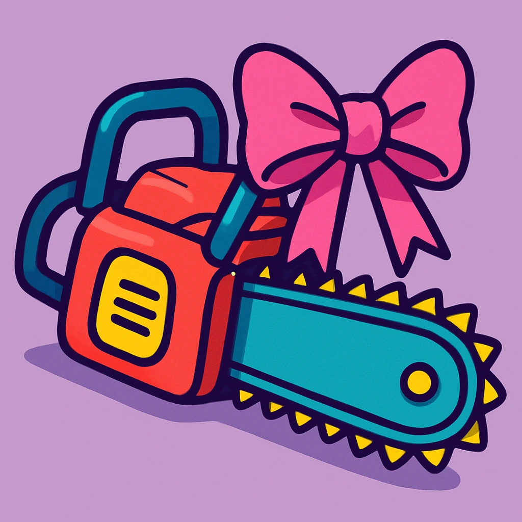 a chainsaw with a pink bow, visually appealing style, vibrant colors, detailed, artistic emoji