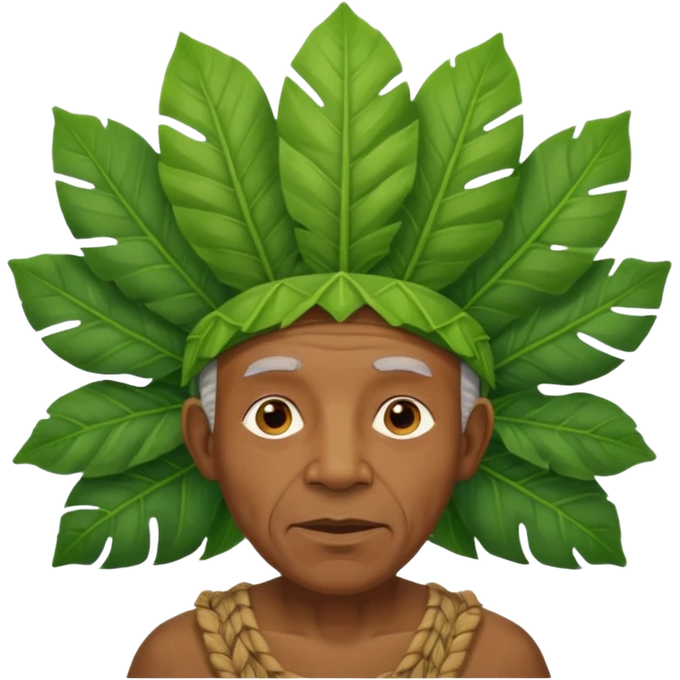a old black man with jungle wearing a large leaf headgear bye  emoji