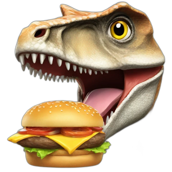velociraptor eats cheeseburger emoji