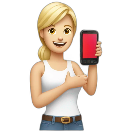 Rubia con celular motorola en la mano emoji