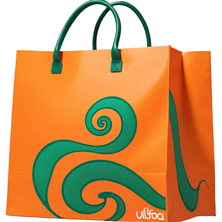 Ulta shopping bag that is orange that a swirly green top of a product sticking out of it emoji