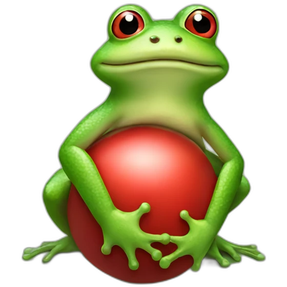 Frog sitting on a green and red ball emoji