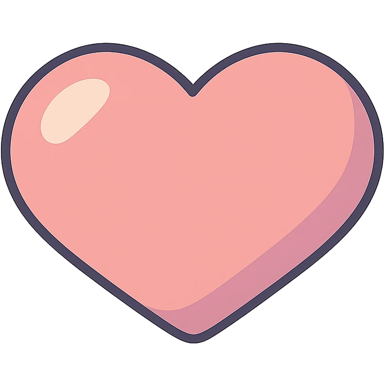 plump heart elongated horizontally, icon-color-outlined style, no stripes or decoration, only shape, detailed shadows and highlights, thin clean contours, soft rounded shapes, pastel palette #98B5BC, #B5B3C1, #C9A3C9, #E4C0CA, #F7DCD1, #F7C0AA, modern Japanese pop art and sticker aesthetic, soft lighting, transparent background emoji