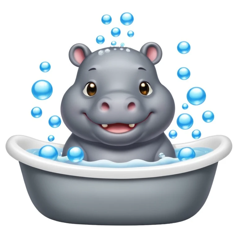 happy hippo with bubbles in bathtub emoji