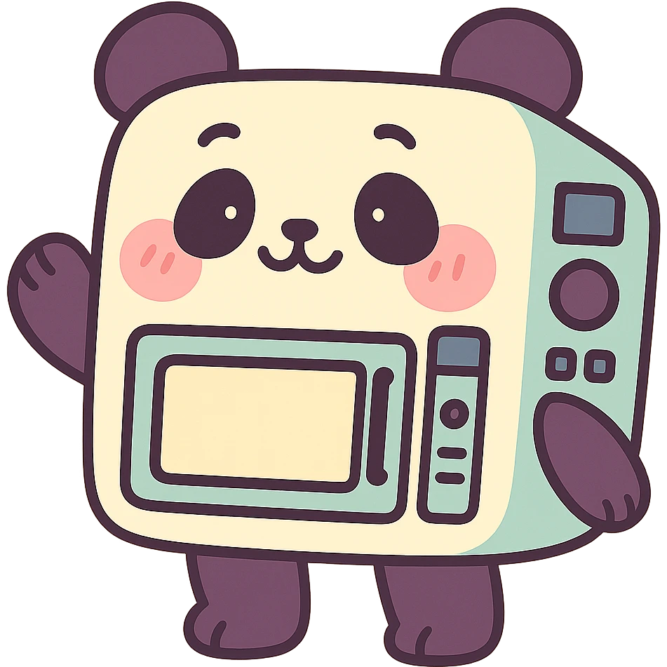 pastel chibi panda-microwave hybrid, blushing, waving, soft and fluffy, full-body emoji
