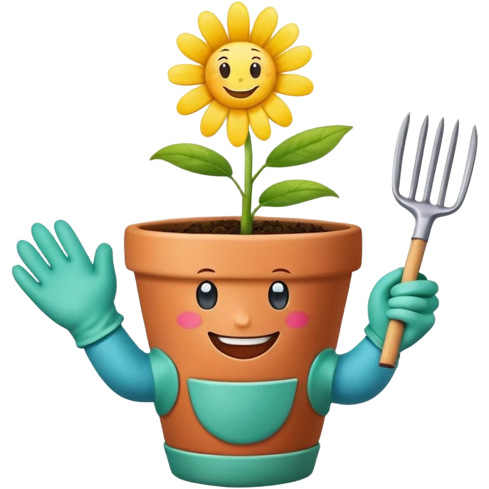 Flower pot with gloves and face emoji