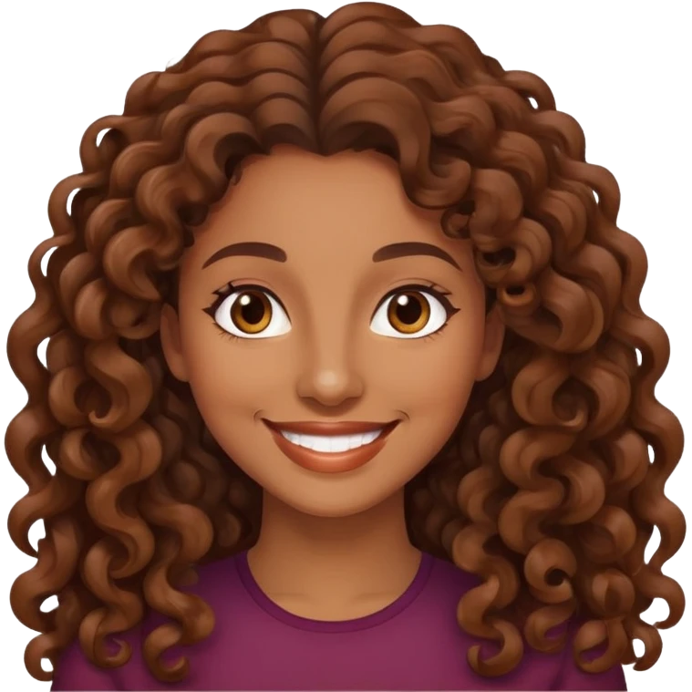 "- Nữ
- 30 tuổi
- Da nâu
- Tóc xoăn nâu, dài 
- Mặt cười mỉm
" emoji