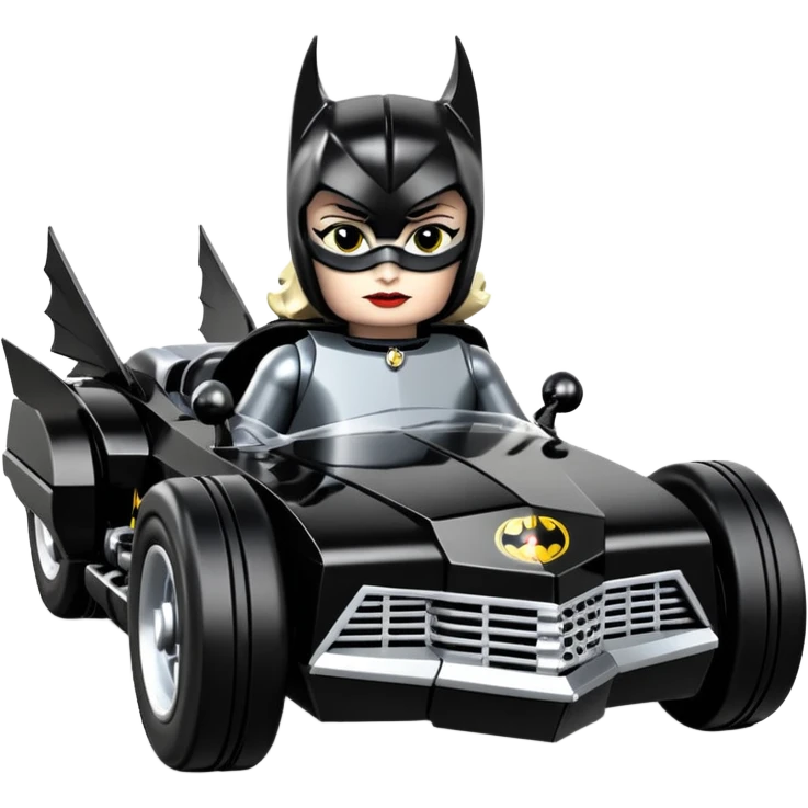  aerodynamic opulent dark knight futuristic concept Catwoman Batgirlmobile loosely based on 1977 Buick  coupe deville roadster racing Lego (flat long straight faceted mechanical body) winged stealthy street hot rod  emoji