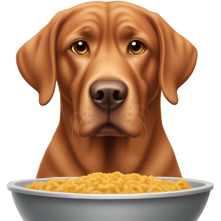 Sad red lab thinking about food emoji
