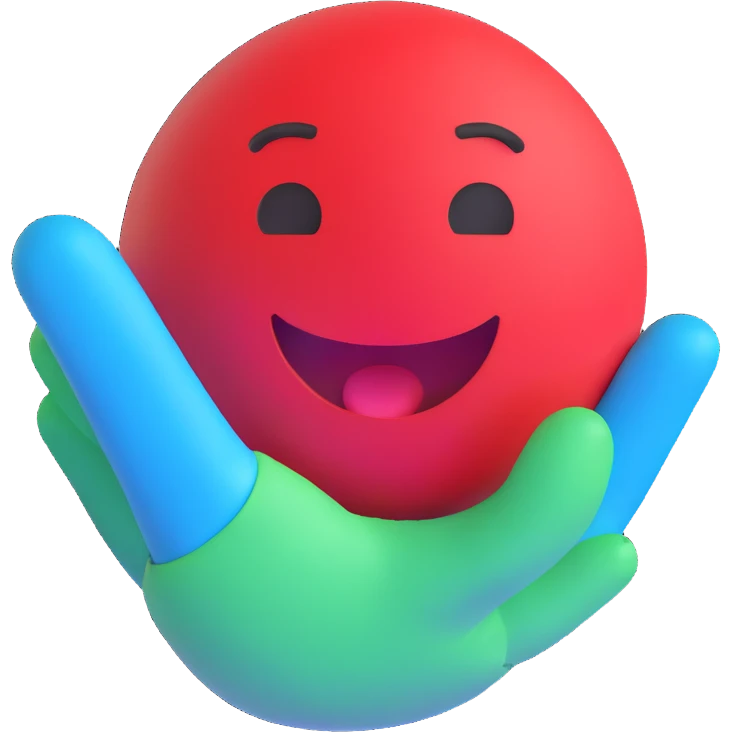 round 3d emoji with a winky face making the call me hand signal, red and baby blue colors emoji