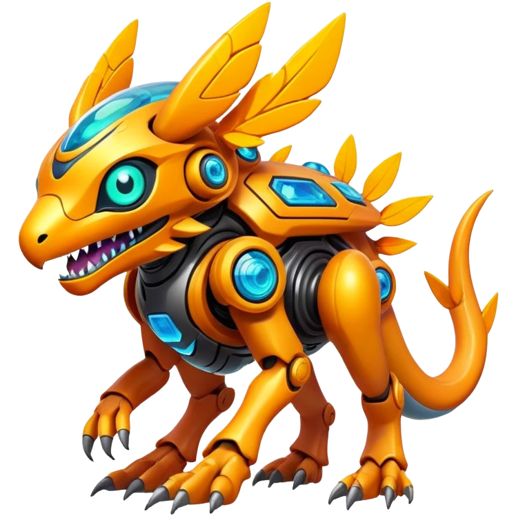 futuristic lush warm-colored Fakémon-Digimon-hybrid-creature (full body) emoji